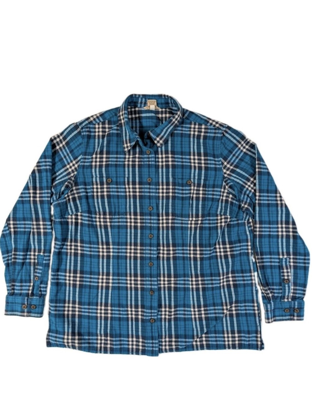 Duluth Trading Co Womens XL Free Swingin Flannel Shirt Blue Plaid Cotton